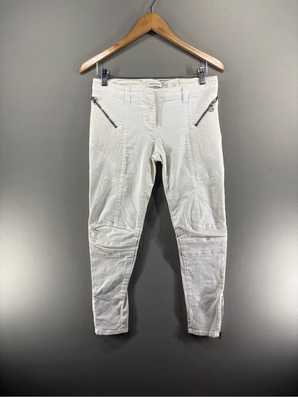Pierre Balmain White Ribbed Moto Biker Jeans Size 28/42 Women